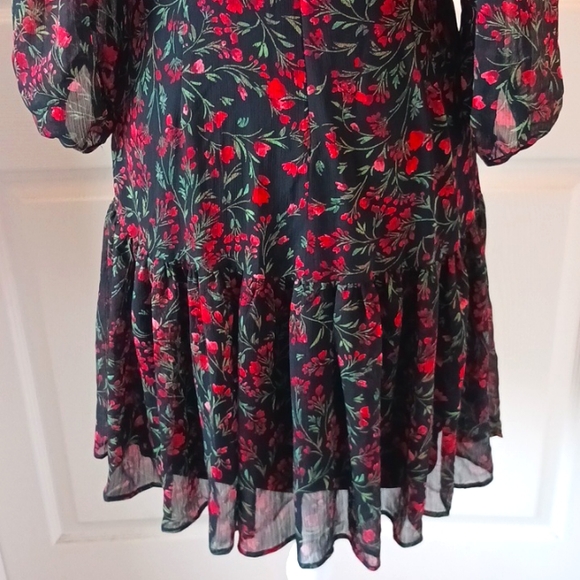 🌲🌹Calvin Klein Black & Red Floral Holiday Christmas Chiffon Dress Size 4 - Picture 8 of 13